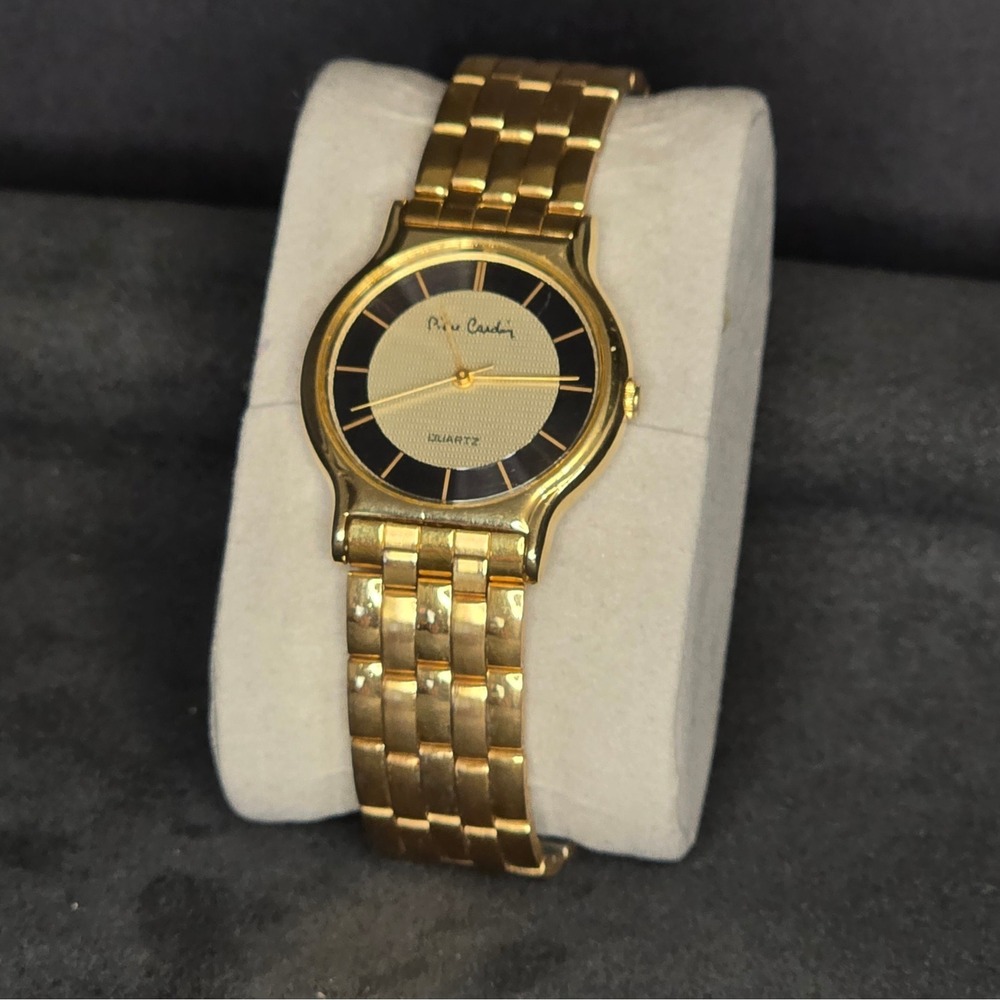 Pierre Cardin Wrist Watch Womens Gold Black Quartz Analog Dress Vintage